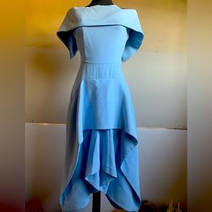 Elliatt Baby Blue Off Shoulder Raffled Midi Dress
